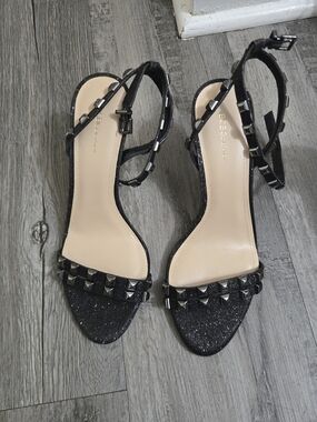 BCBGeneration Black Studded Ankle-Strap Sandals